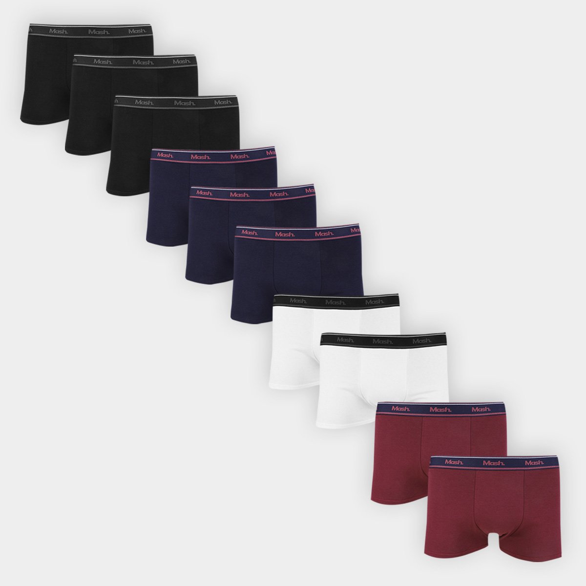 Miniatura Kit Cueca Boxer Mash Cotton Elástico 10 Peças Preto+Vinho - P