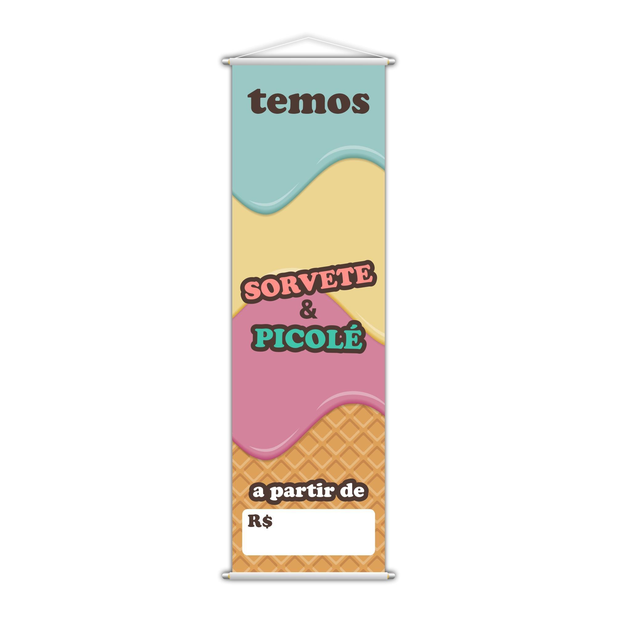 Miniatura Banner Temos Sorvete E Picolé Gelado Doce Lona 100X30Cm