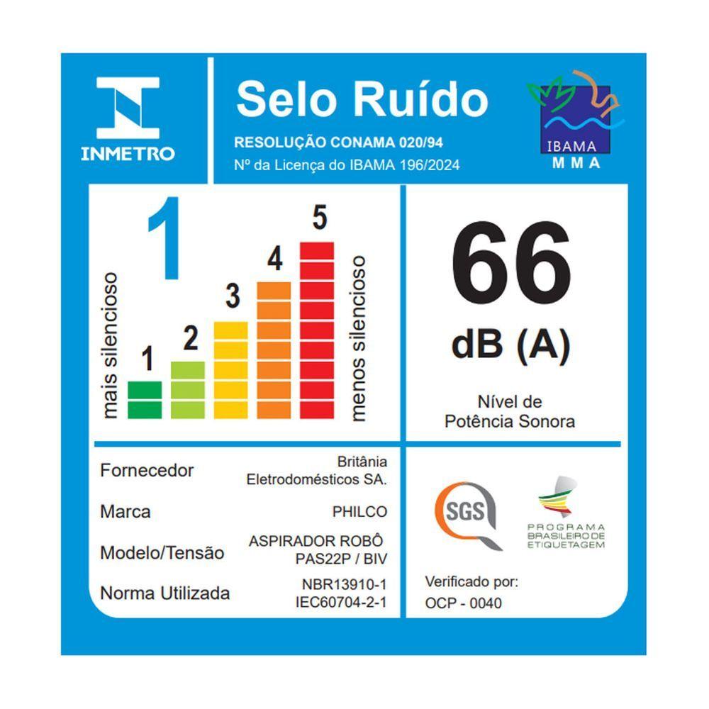 Aspirador Robô Philco MOP Filtro Hepa PAS22P Bivolt