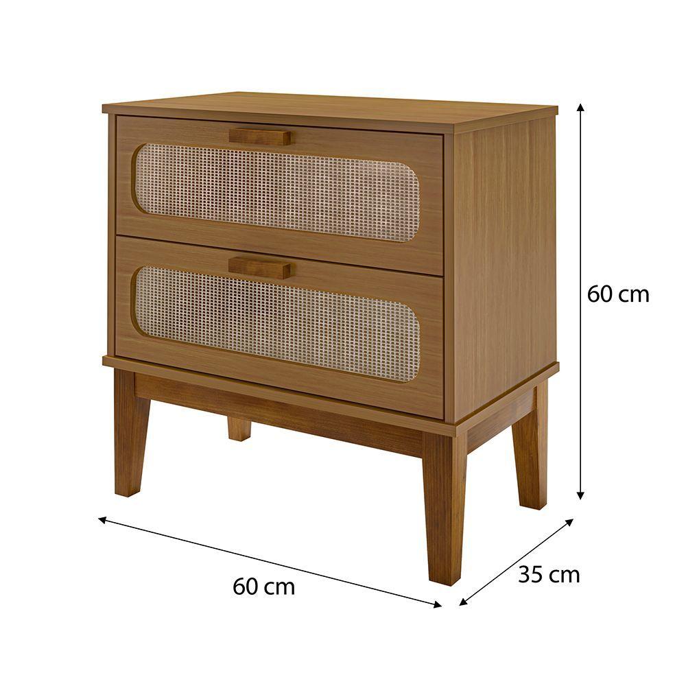 Miniatura Mesa De Cabeceira 2 Gavetas Santorini Amêndoa 60 Cm Palhinha Indiana - Cor: Bege