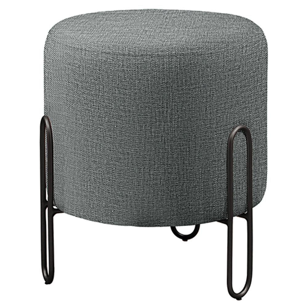 Miniatura Conjunto - 2 Puffs Banqueta Mali Luxo Base Metálica Preta Linho Cinza