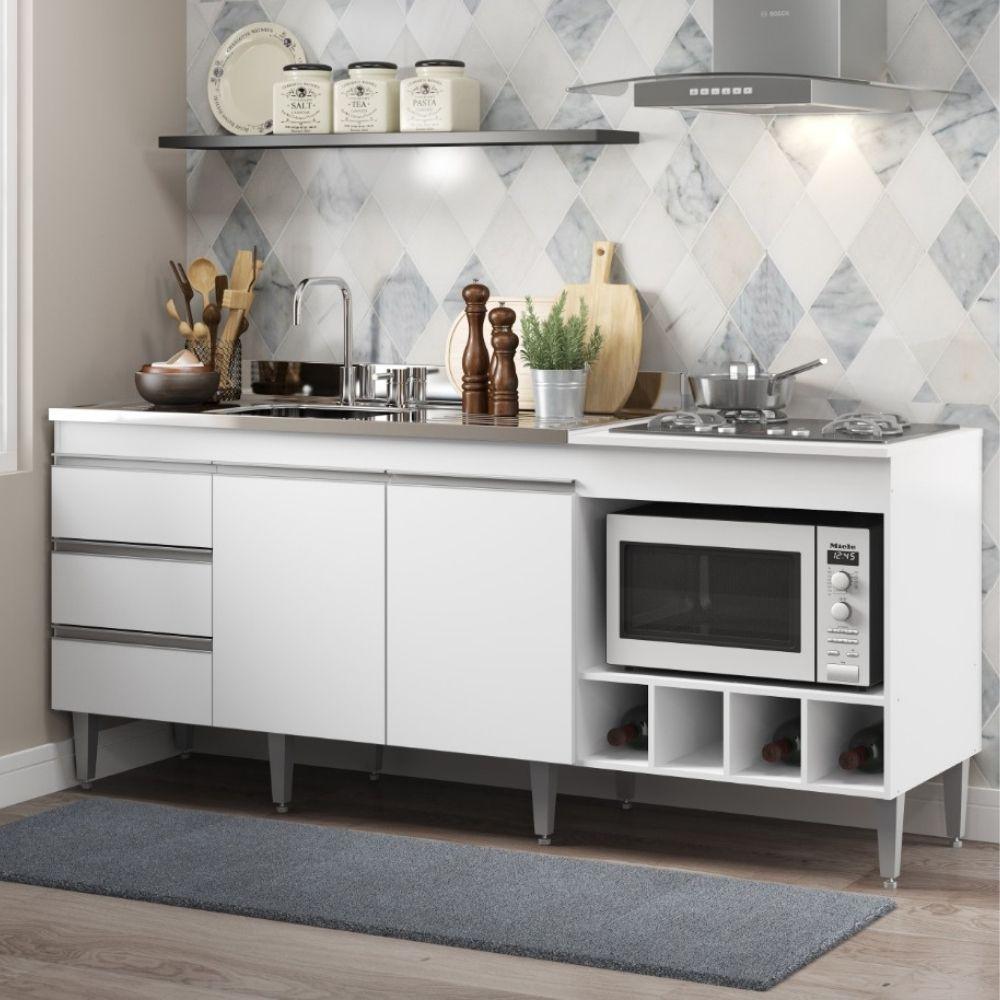 Miniatura Kit Armário De Cozinha Para Pia 120cm E Balcão Para Cooktop 4 Bocas Menu Móveis Branco