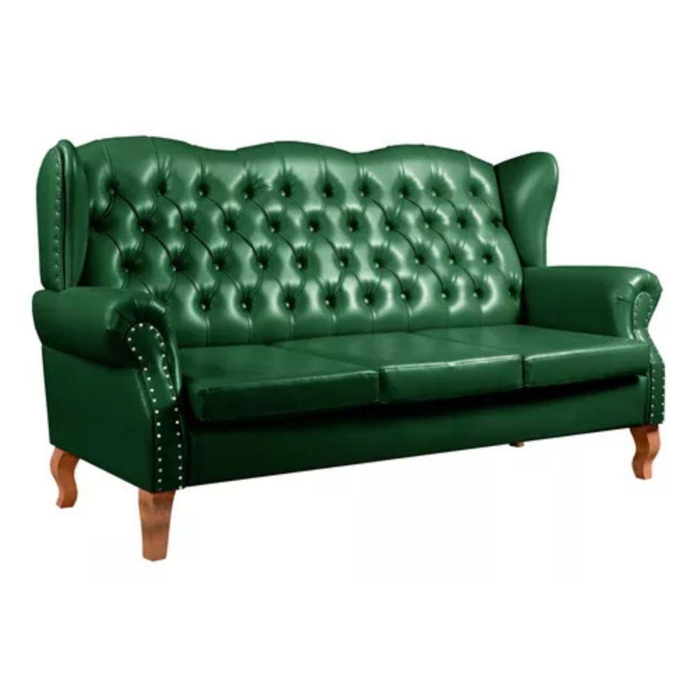 Miniatura Sofá Chesterfield 3 Lugares Imperador Vintage Retrô Capitonê Couro Verde