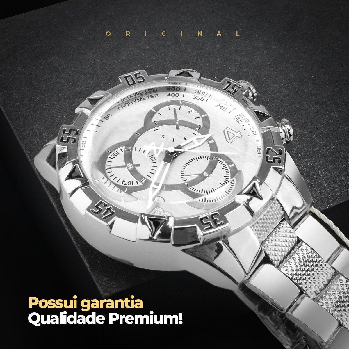Miniatura Relogio Masculino Aço Inox Prata Prova Dagua + Premium