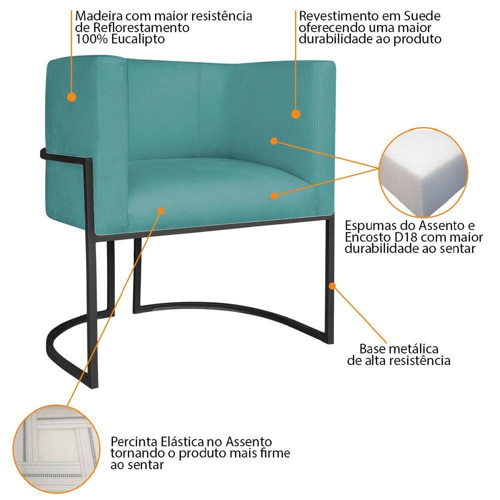 Miniatura Kit Divã Luna 140cm Lado Esquerdo E 01 Poltrona Base De Ferro Preto Suede Cor Azul Turquesa