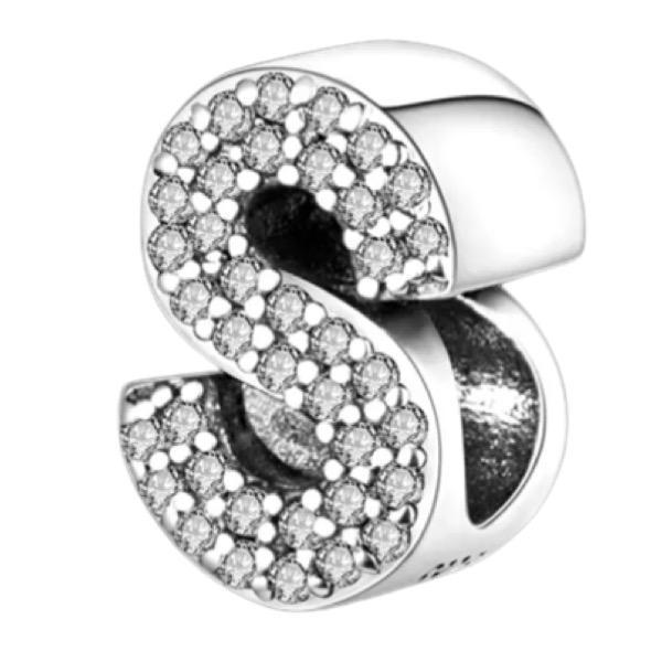 Miniatura Berloque Letra S Cravejada Pulseira Prata 925 Alfabeto Luxo