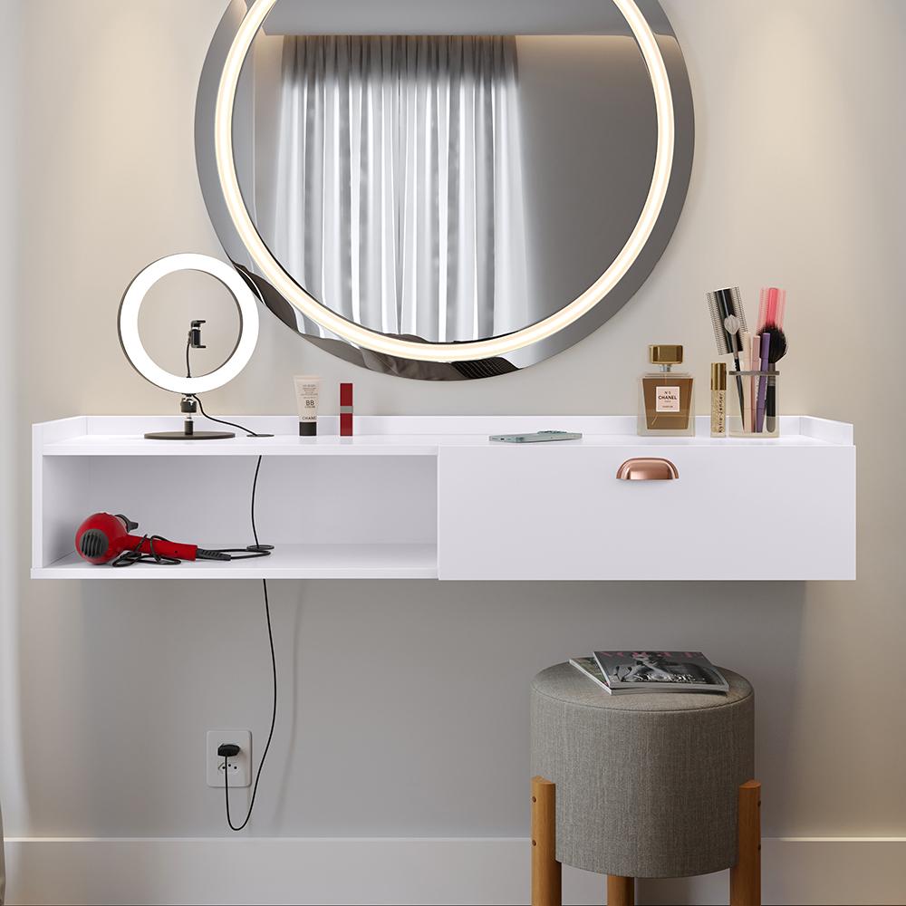 Miniatura Penteadeira Suspensa Classic 90 cm Porta Joia Mesa Maquiagem Camarim Quarto Pequeno - Branco - RPM