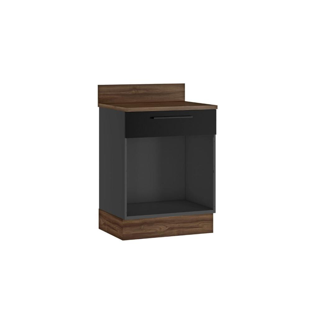 Cozinha Modulada em Aço 7 Peças com Paneleiro Forno e Cristaleira Rodapé em PVC Exclusive Grafite/Preto Matt