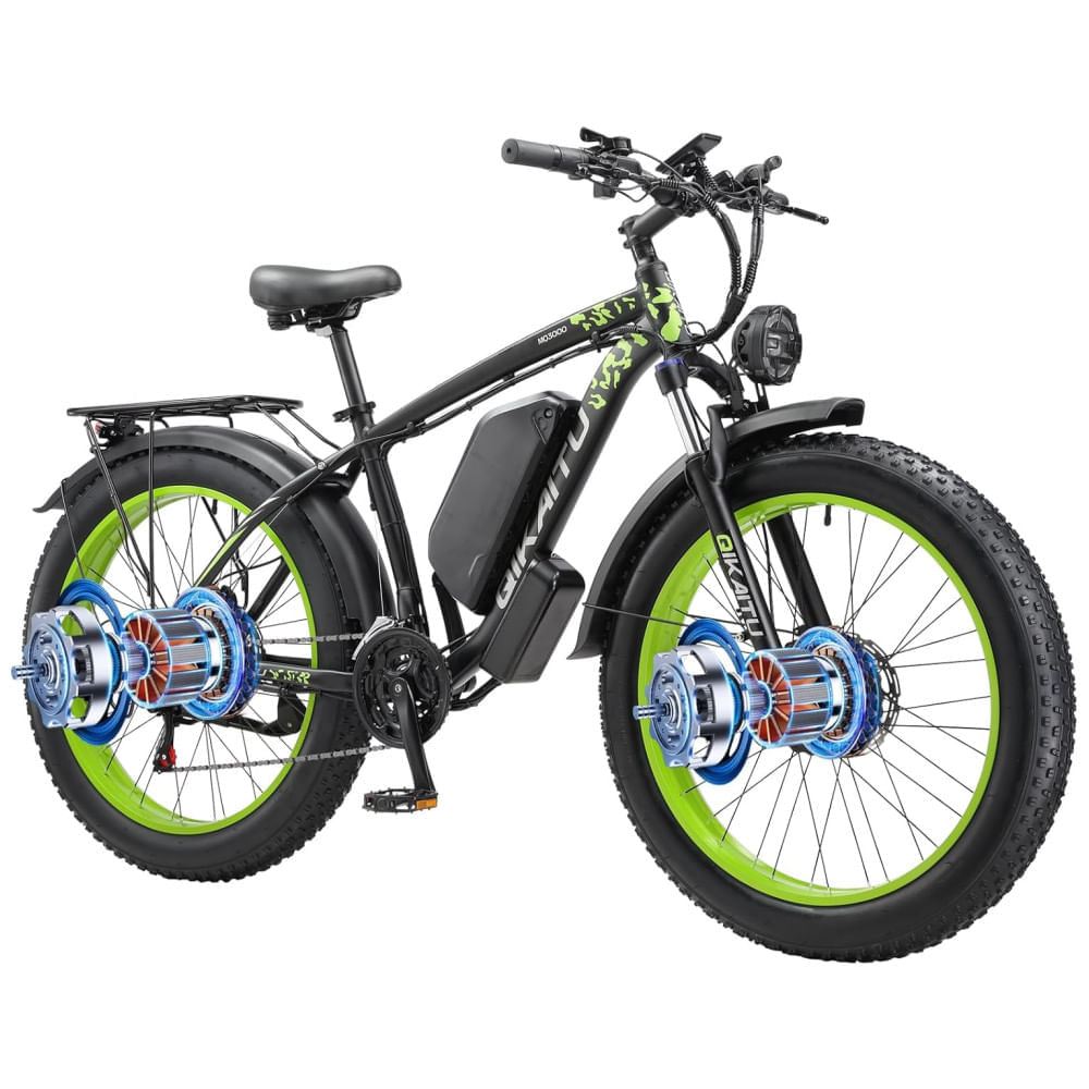 Miniatura Bicicleta Elétrica com Motor Duplo 2000W, Bateria Removível 48V 23Ah UL2849, Quadro em Alumínio 6061, Pneus 26x4”, Suspensão com Trava, Freios