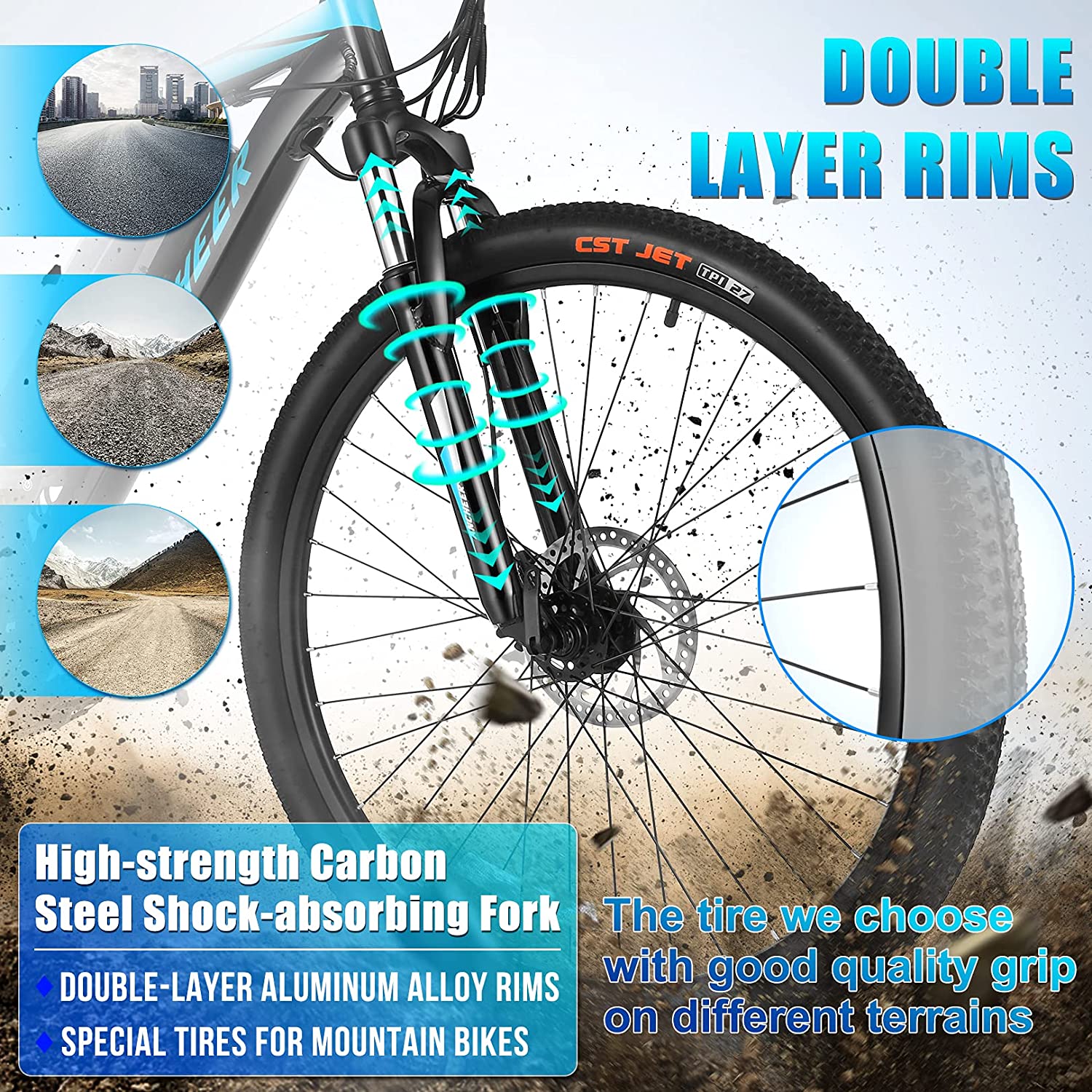 Miniatura ANCHEER Bicicleta Elétrica Motorizada 21 Velocidades e 3 Modos 350W Preta