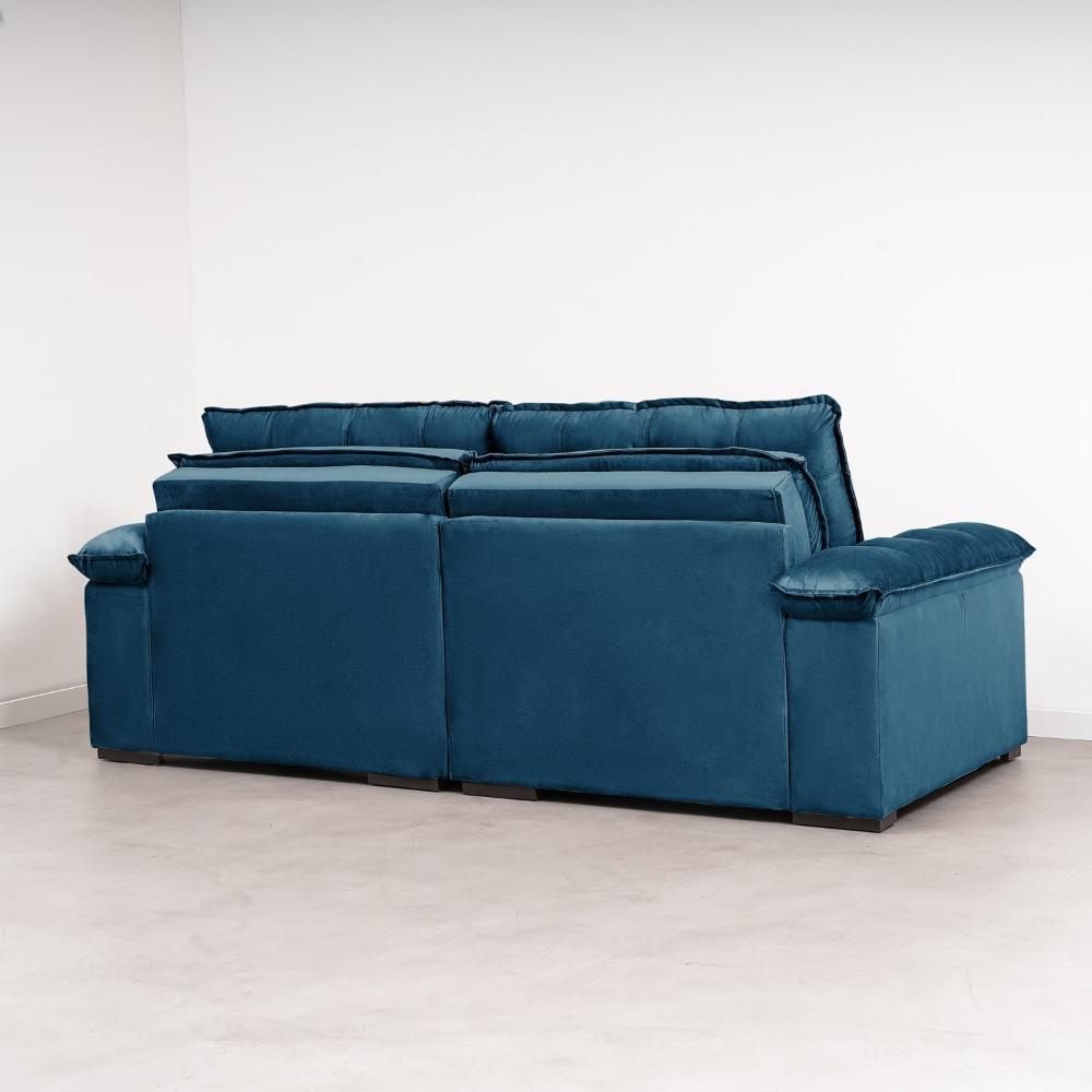 Miniatura Sofá Cama Palmeira 3 Lugares Retrátil Reclinável 2,20m Veludo com Molas CabeCasa MadeiraMadeira Azul