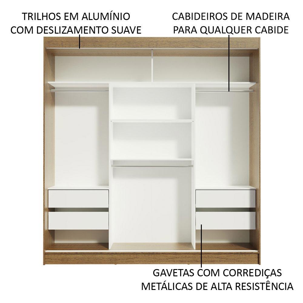 Miniatura Guarda-Roupa Casal Madesa Reno 3 Portas de Correr de Espelho - Rustic/Branco Rustic/Branco
