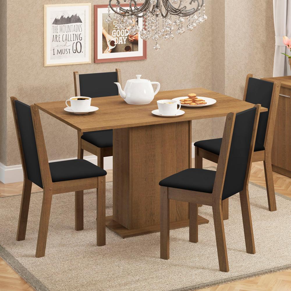 Miniatura Conjunto Sala de Jantar Madesa Talita Mesa Tampo de Madeira 4 Cadeiras - Rustic/Preto/SintPreto Rustic/Preto/Sintético Preto
