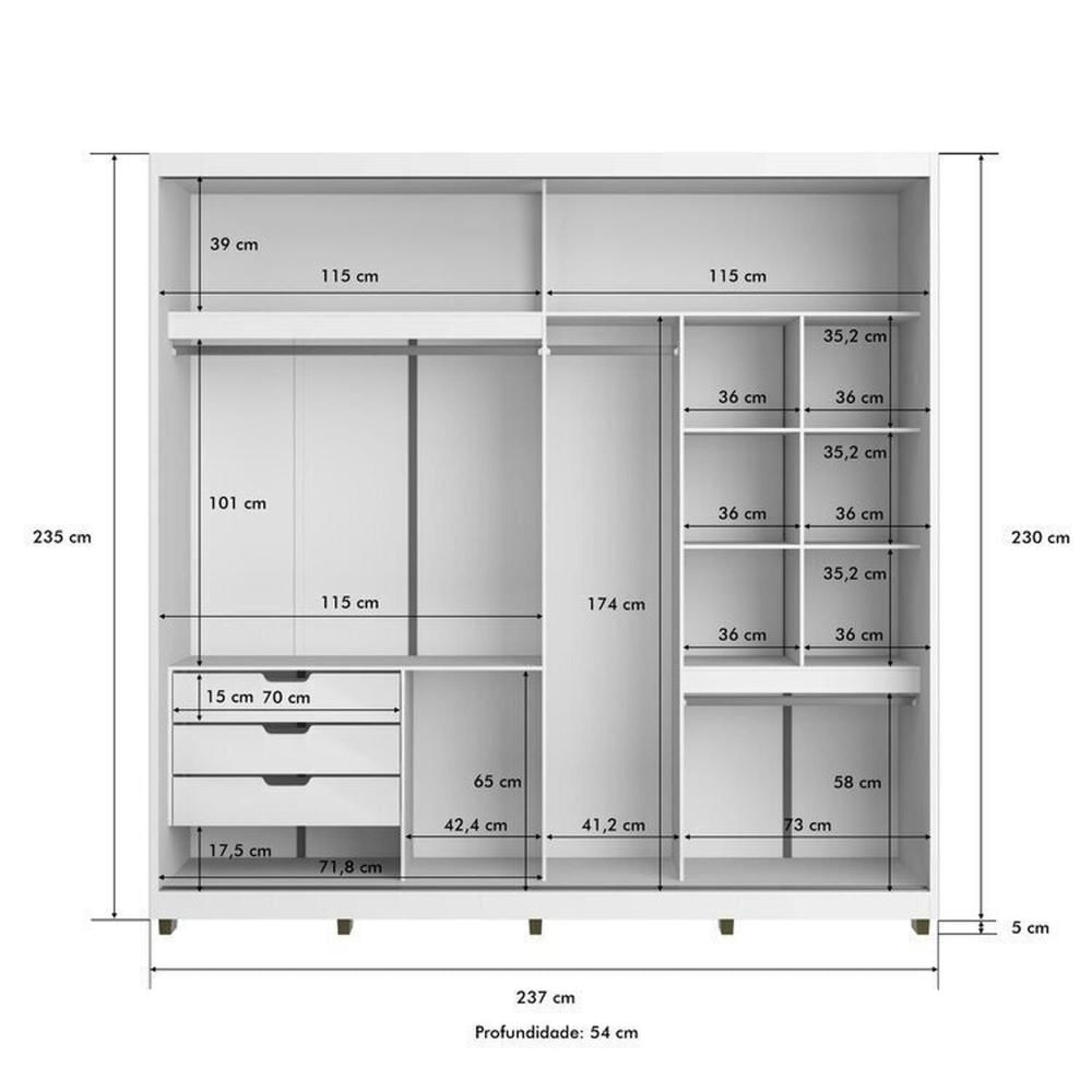 Quarto Casal com Guarda-Roupa 2 Portas de Correr, 1 Cômoda e 2 Mesas de Cabeceira Malthus Branco