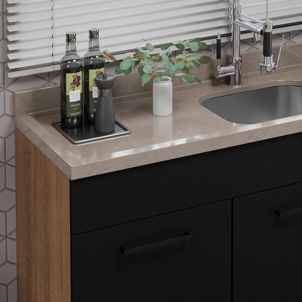 Miniatura Balcão Gabinete De Pia Madesa Agata 150 Cm 2 Portas E 2 Gavetas (sem Tampo E Pia) - Rustic/preto Rustic/preto