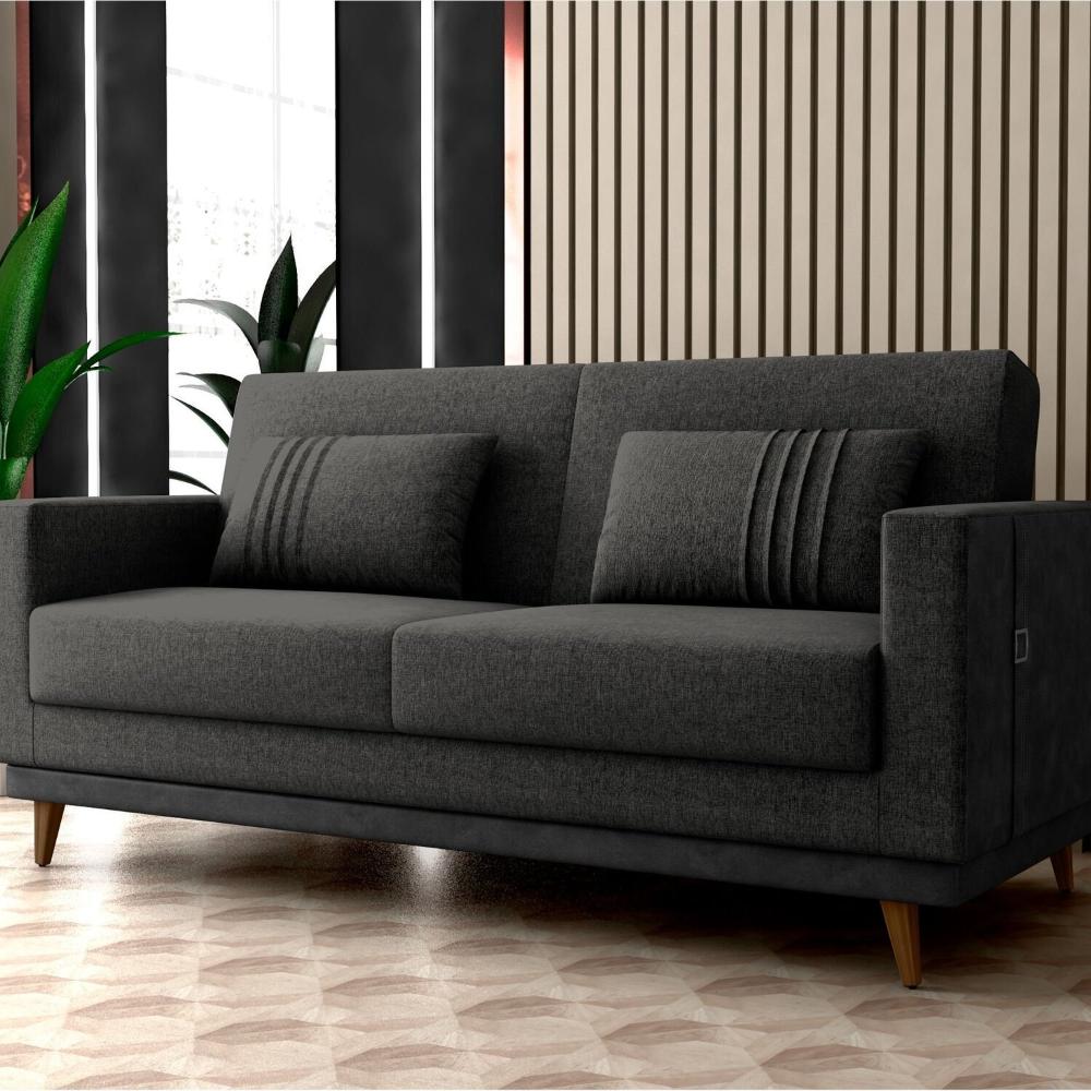 Miniatura Sofá Cama 3 Lugares Esther 203cm X 95cm X 90cm Chumbo/Montana Preto