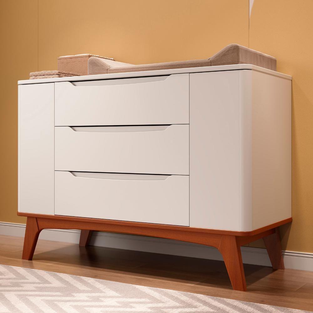 Miniatura Cômoda Infantil Canto Redondo 3 Gavetas E 2 Portas Sambalelê Branco