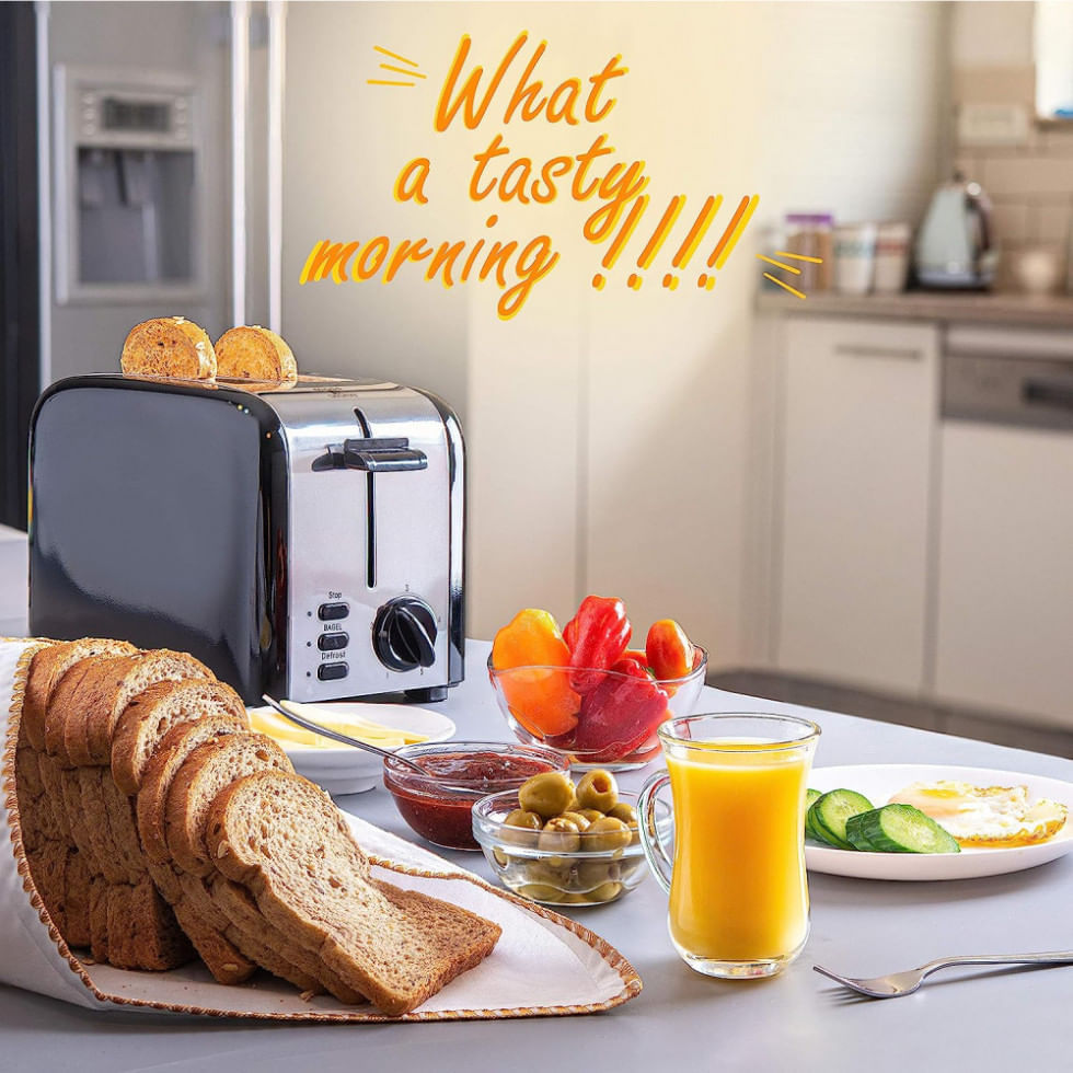 Torradeira Elétrica 2 Fatias com 5 Níveis de Tostagem e Bandeja de Migalhas Removível, 110V 850W, Moss  Stone, Preta e ...