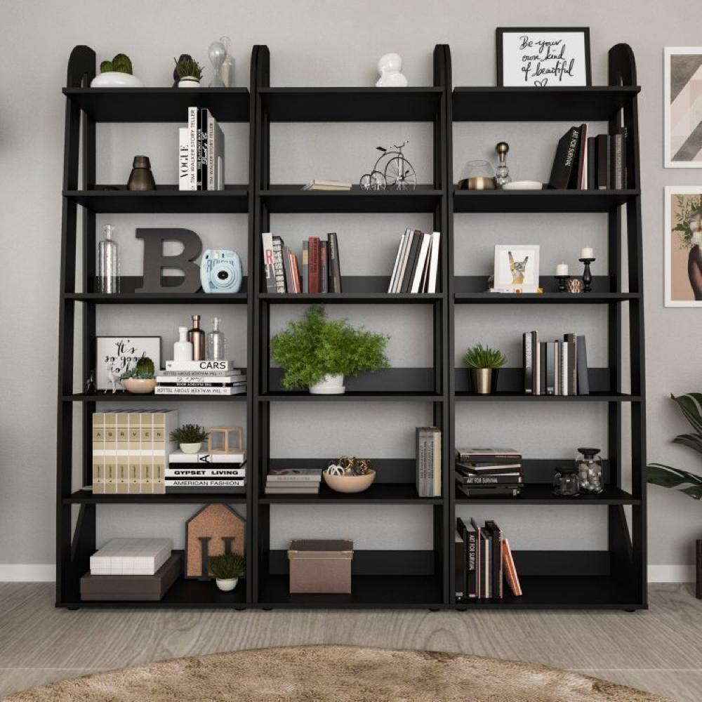 Miniatura Conjunto 3 Estantes para Livros 6 Prateleiras Floripa Espresso Móveis Preto