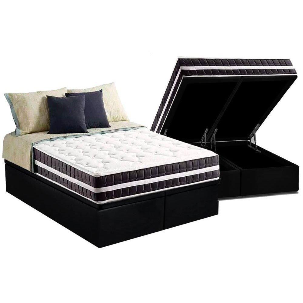 Miniatura Cama Box Baú Queen: Colchão Espuma Anjos D45 / Ep Stare + Base Crc Suede Black(158X198)