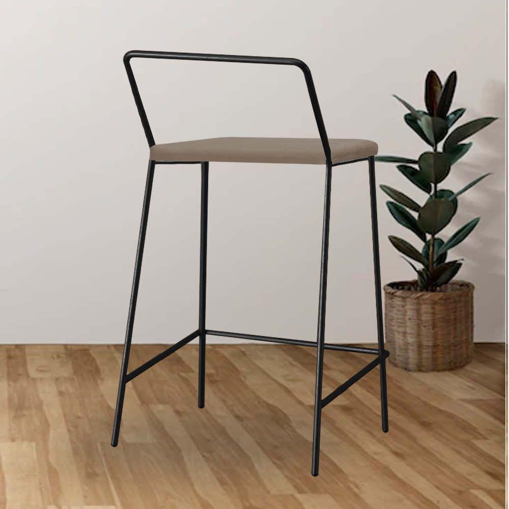 Miniatura Banqueta Alta Com Encosto Mili Industrial Cozinha Bistrô Ferro Preto Corino Bege