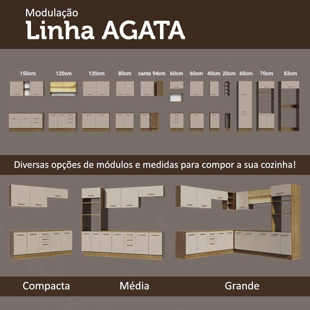 Balcão Gabinete de Pia Cozinha 150 cm 2 Portas e 2 Gavetas (Sem Tampo e Pia) Rustic/Crema Agata Madesa Rustic/Crema