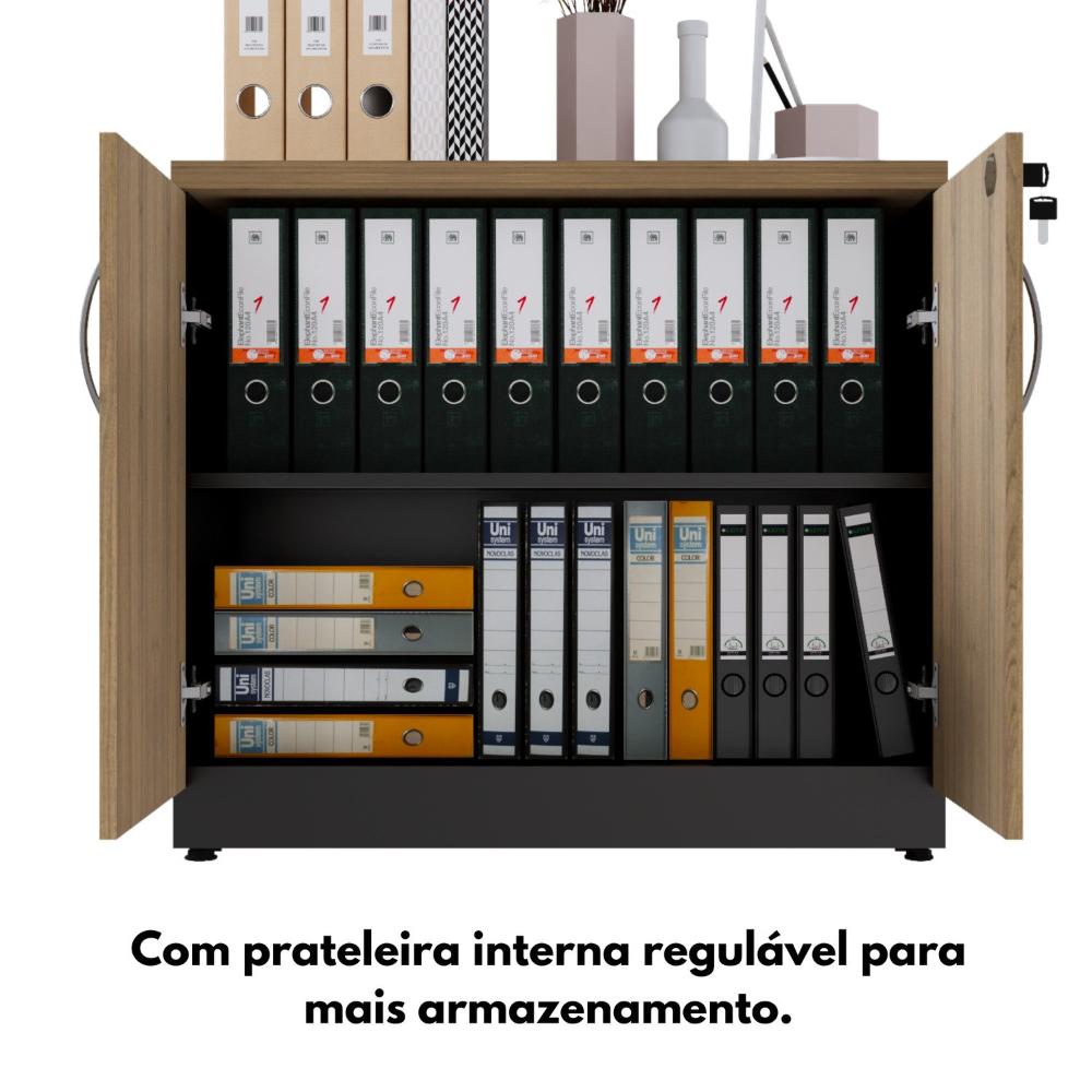 Armário para Escritório Baixo Espresso Móveis Amadeirado/Preto