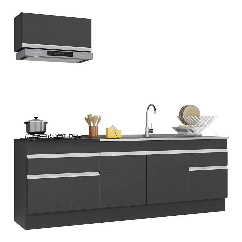Miniatura Armário De Cozinha 220cm Com Rodapé Multimóveis Preto/branco