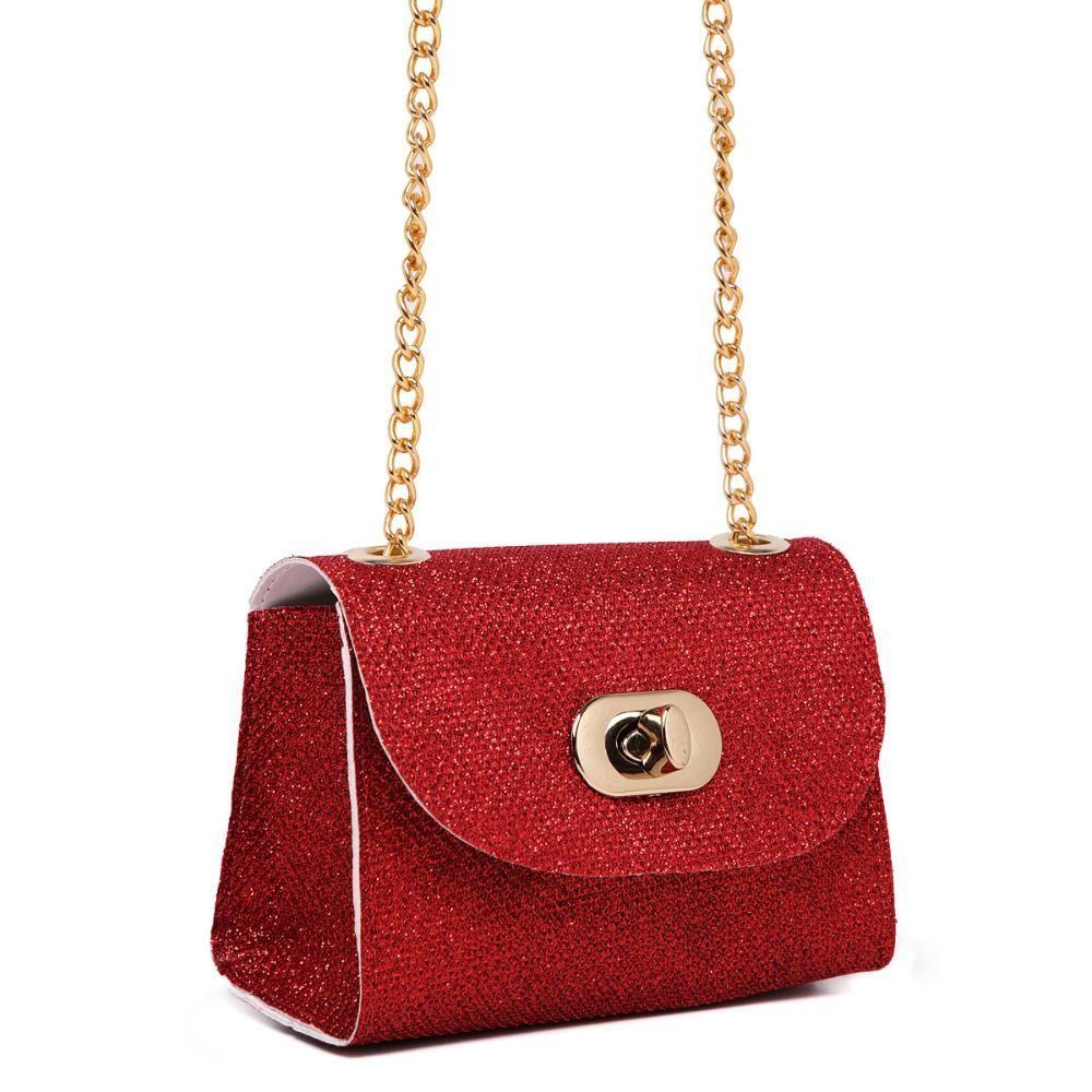 Miniatura Bolsa Pequena Feminina Transversal De Festa Elegante Brilho Vermelho