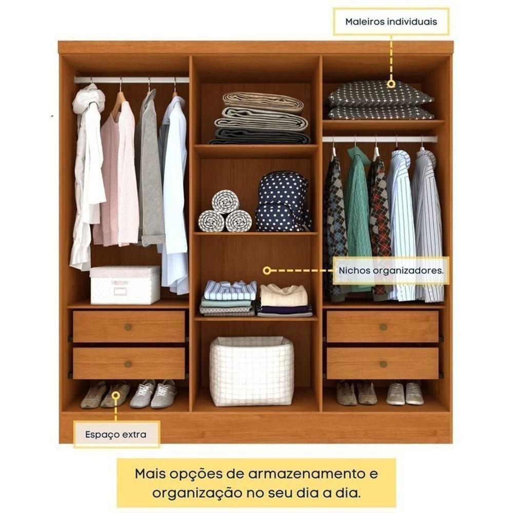 Quarto Casal Completo Guarda Roupa 6 portas Munique, Cama Casal Monaco e Cômoda Chicago Espresso Móveis Cinamomo/Off White