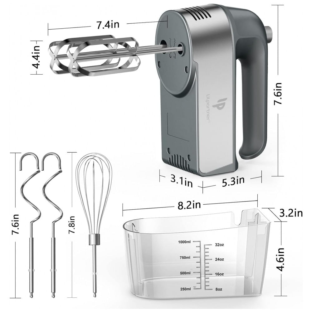Miniatura Batedeira de Mão Elétrica com Botão de Ejeção e 5 Velocidades, 110V 450W, LILPARTNER, Cinza