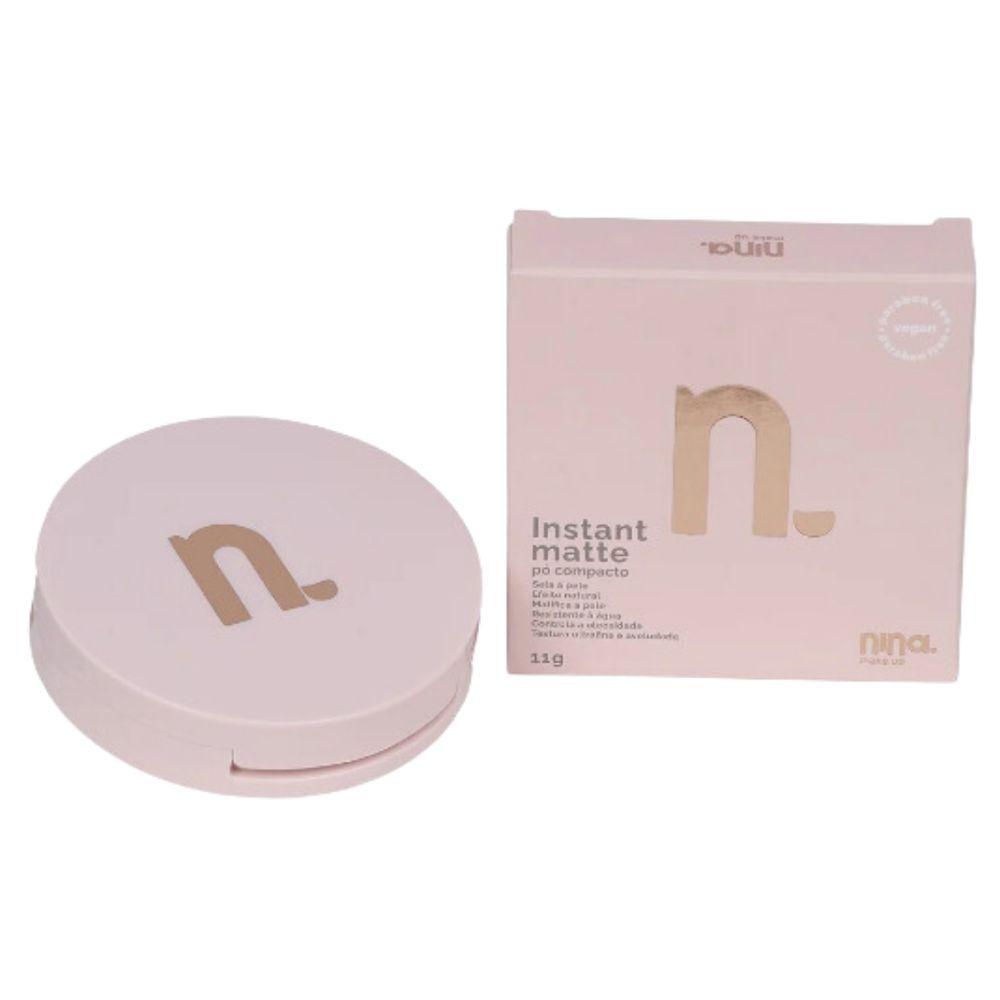 Miniatura Kit Nina Makeup Base Líquida Basic+pó Compacto Instant Cor 3