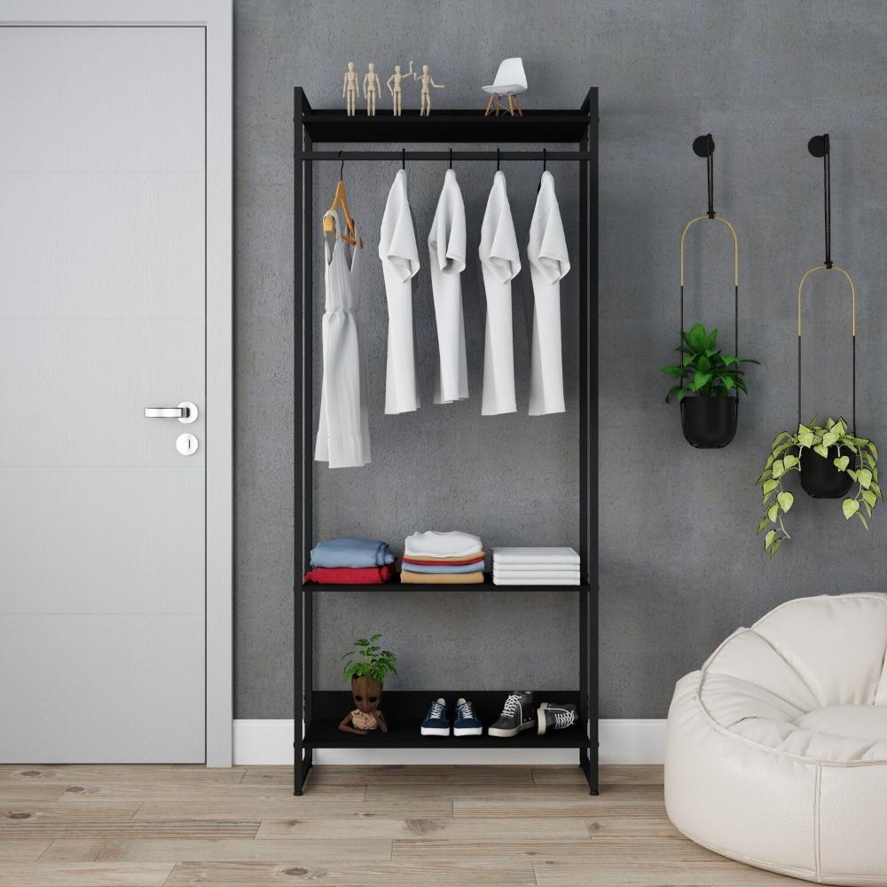 Miniatura Estante Closet Arara Industrial 3 Prateleiras 187x80cm Dynamica Yescasa Preto Ônix / Preto