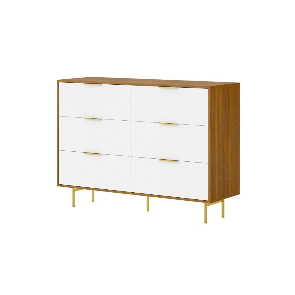Miniatura Cômoda para Quarto com 6 Gavetas 135cm X 102cm Safira Freijó/Branco