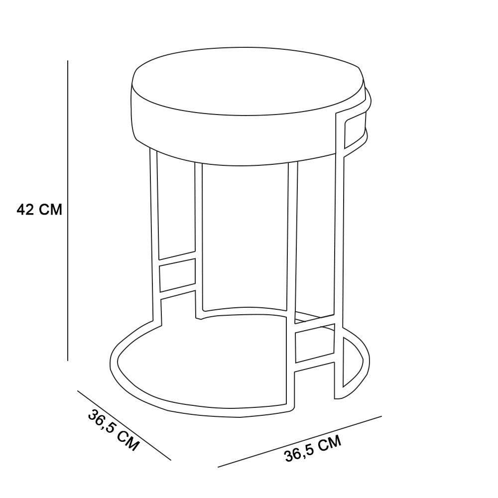 Miniatura Puff Dara Linho Cinza Base Industrial Dourado