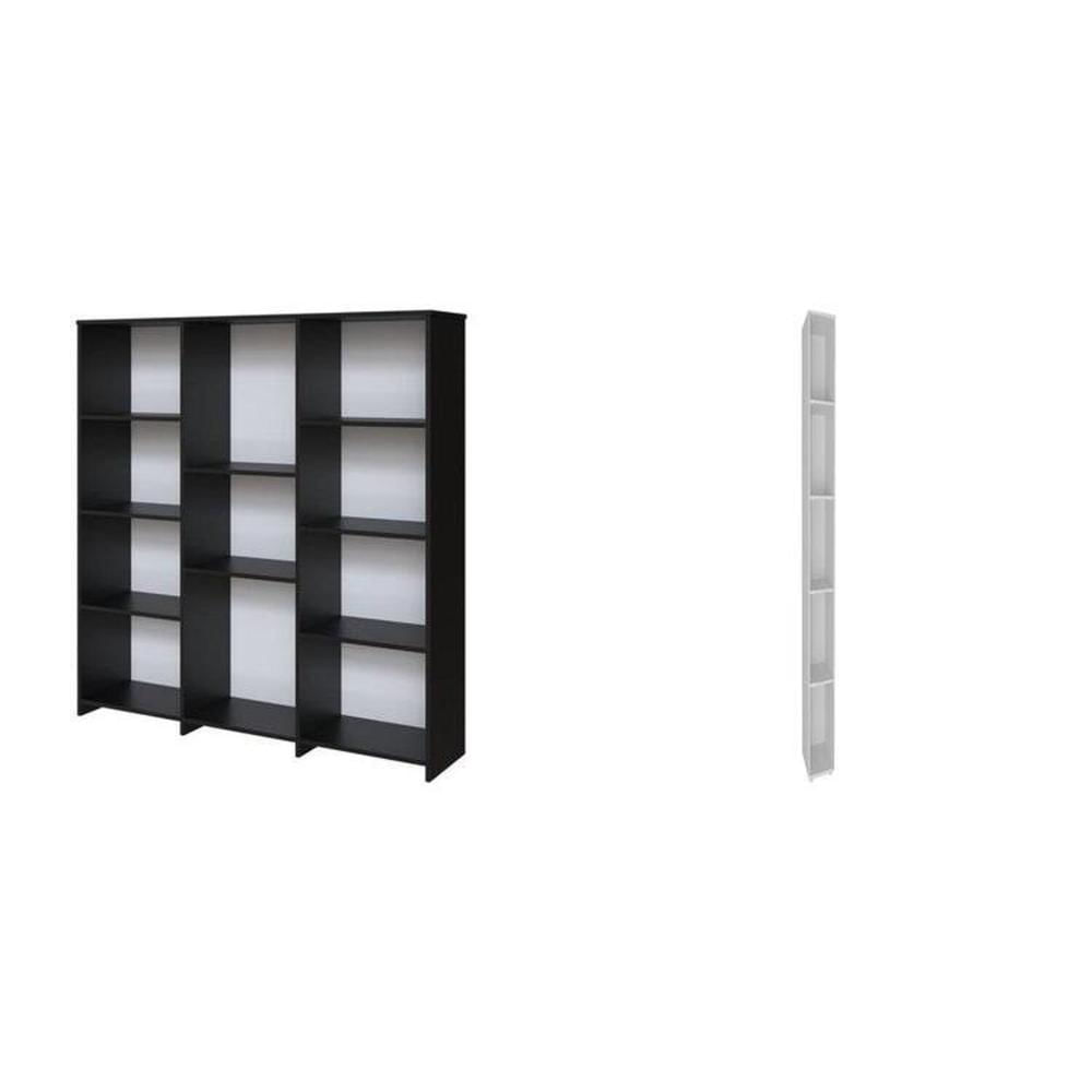 Miniatura Kit com 1 Estante Livreiro 11 Nichos Odelia e 2 Estantes Modulares 5 Nichos Liverpool Preto/Branco