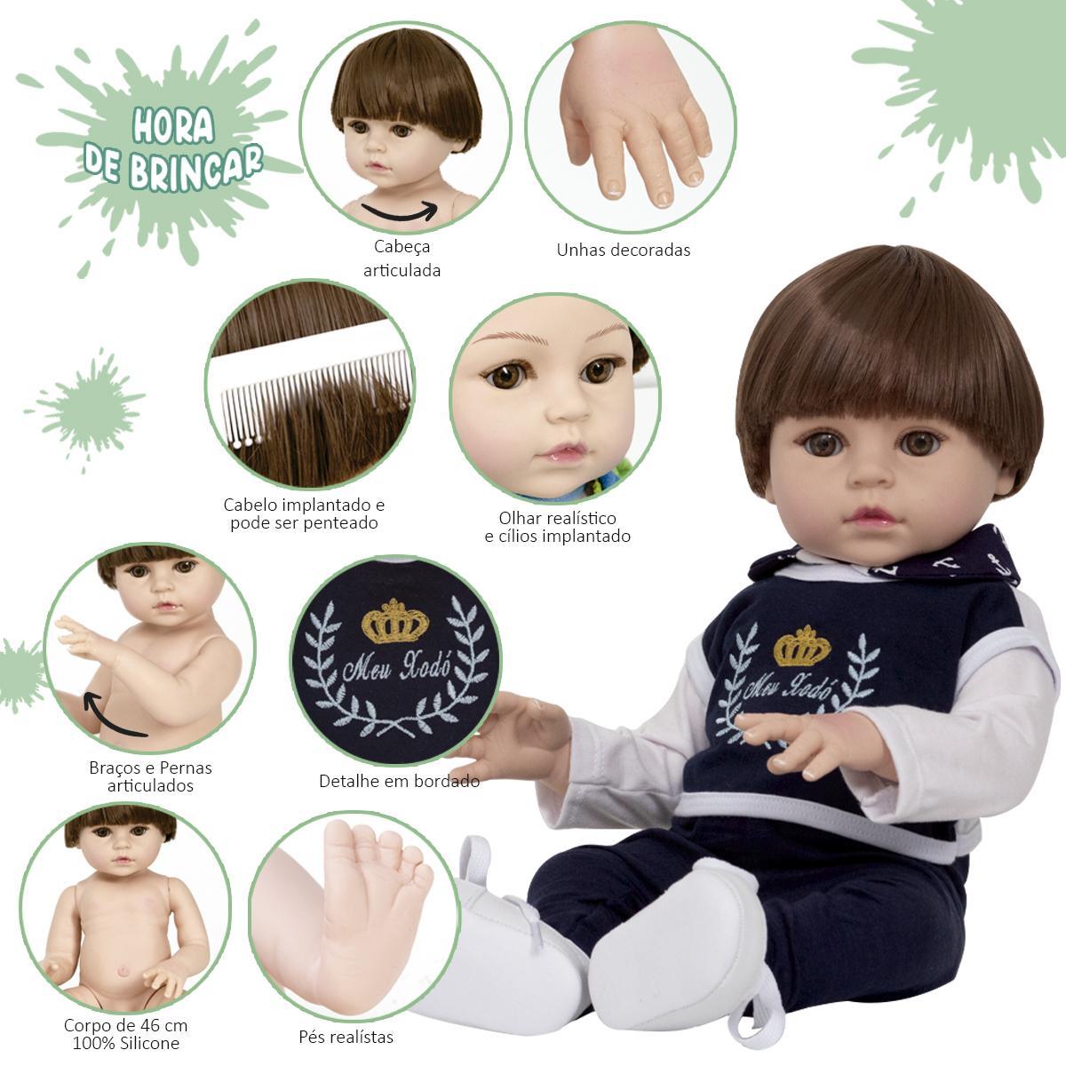 Miniatura Boneco Reborn Realista Masculino Cabelo Castanho + Itens