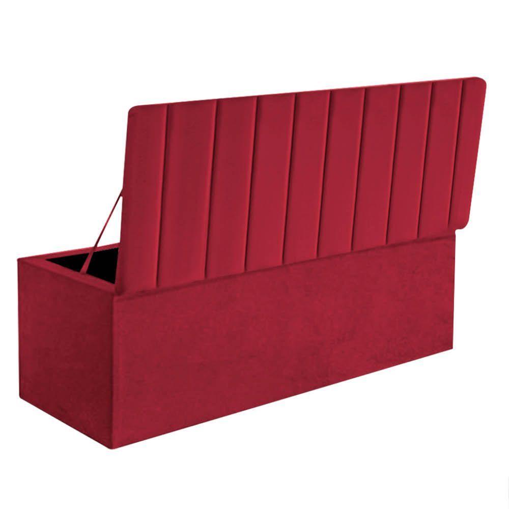 Miniatura Calçadeira Recamier Baú Carla 100Cm Solteiro Para Quarto Box Suede Vermelho - Amey Decor