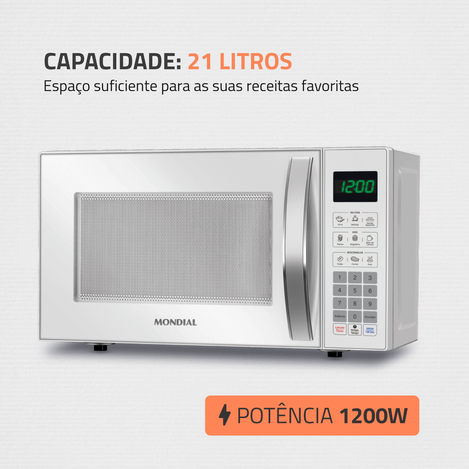 Miniatura Micro-ondas 21L Mondial MO-01-21-W MICRO-ONDAS MO-01-21-W 127V/60HZ .