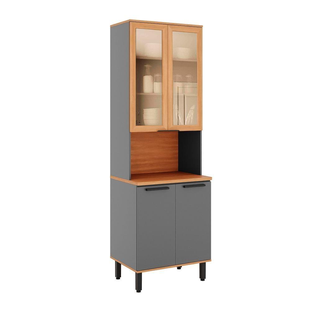 Miniatura Paneleiro De Cozinha Castanha 700mm Para Micro 4 Portas Com Vidro Cinza freijó