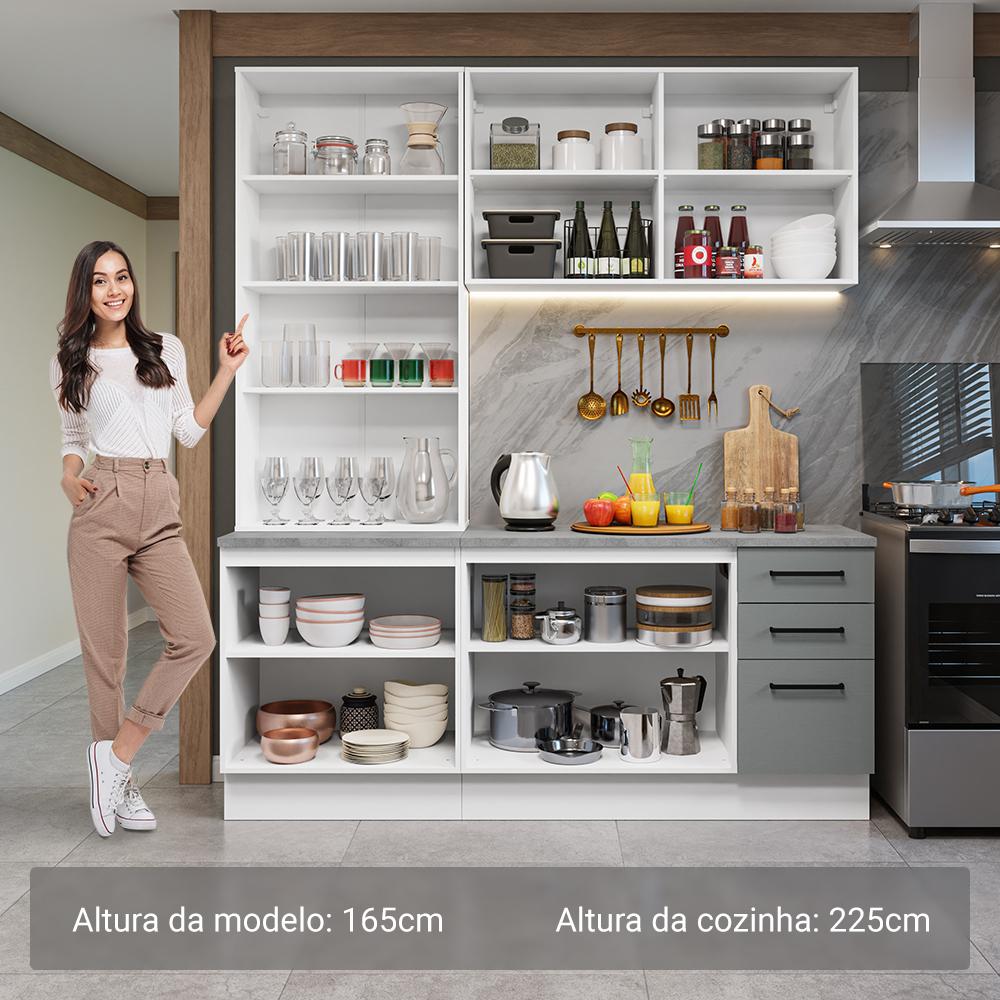 Miniatura Armário de Cozinha Compacta 190cm com Cristaleira Branco/Cinza Agata Madesa 01 Branco/Cinza