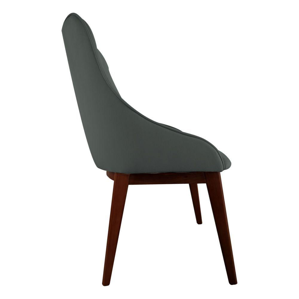 Miniatura Kit 4 Cadeiras De Jantar Elisa Nobre Estofada Liso Veludo Cinza Base Madeira Maciça Imbuia