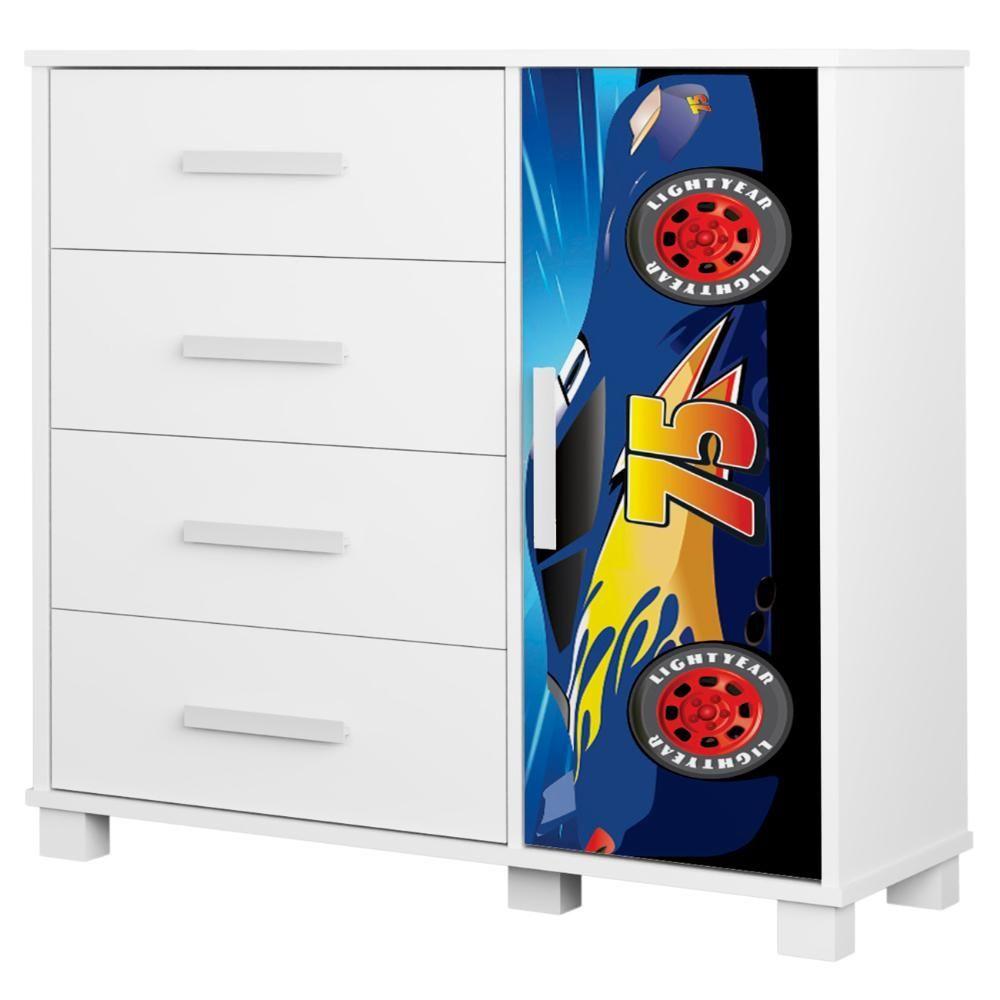 Miniatura Cômoda Infantil Para Quarto 80cm 4 Gavetas Carro Azul Z53 - Mpozenato