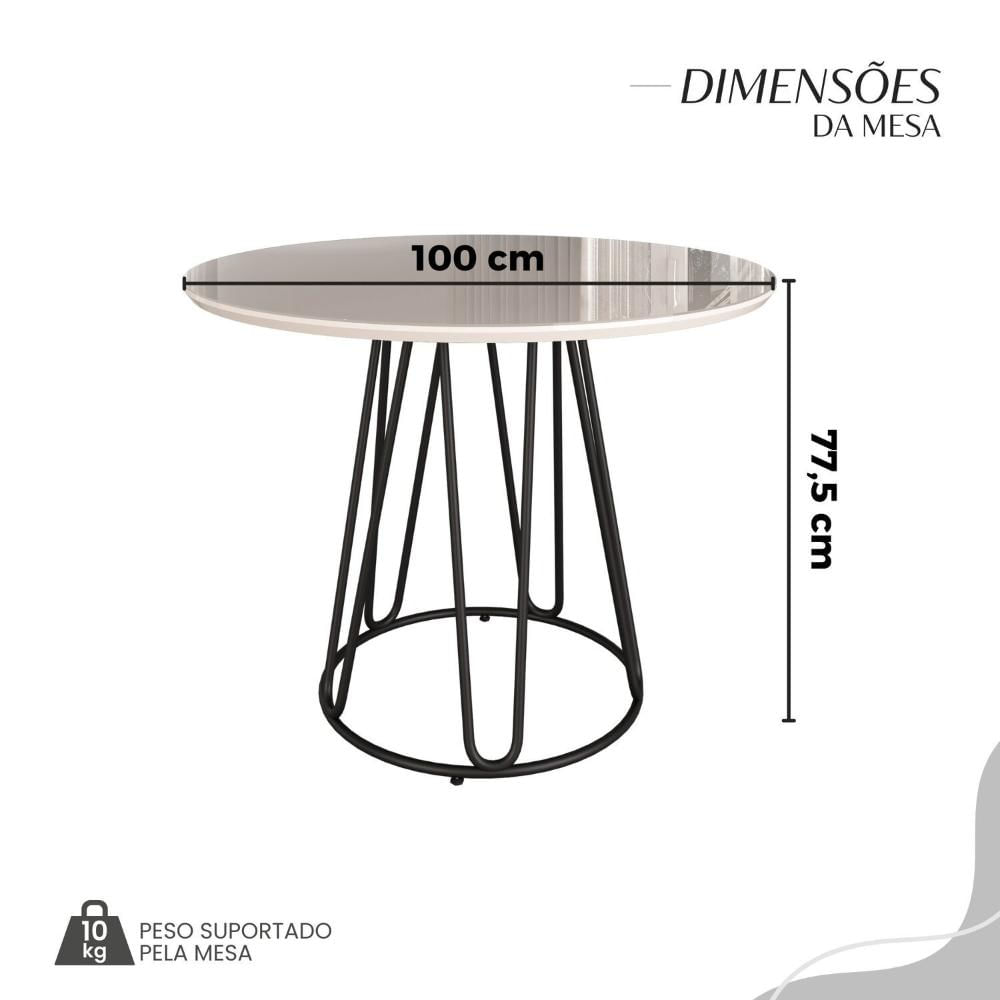 Miniatura Conjunto Sala de Jantar Mesa Redonda 100cm Base Omega Tampo MDF Laca com Vidro Malibu Preto