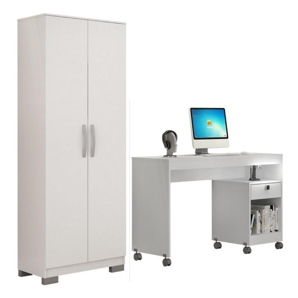 Miniatura Conjunto Mesa para Computador Giga e Armário Multiuso 2 Portas Natal Branco