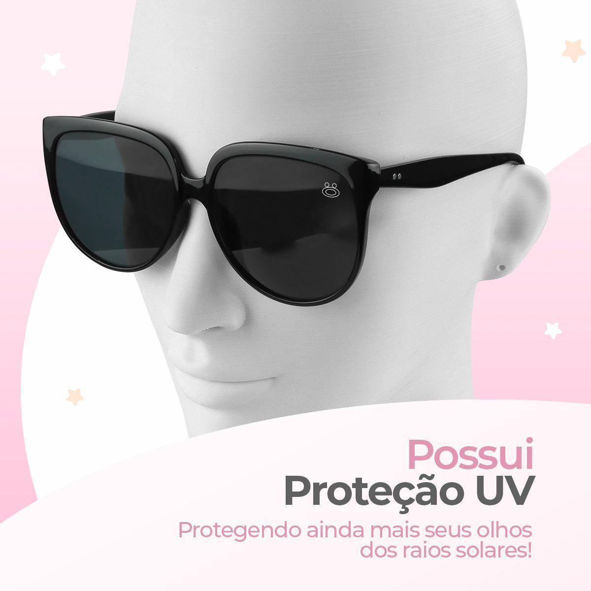 Miniatura Relogio Feminino Preto Aço Inox + Oculos Sol Proteção Uv