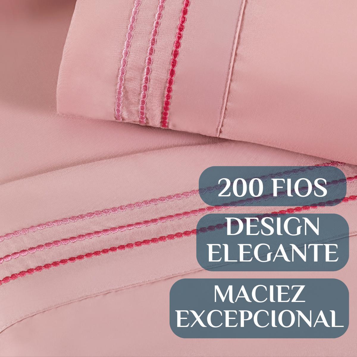 Cama Posta Solteiro Cherry Lençol 200 Fios Bordado 3 Pçs