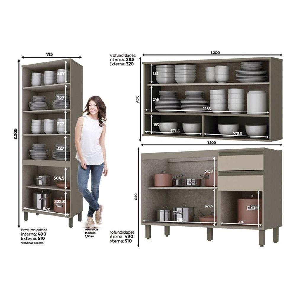 Cozinha Completa Connect 7 Peças (2armários+2balcões+1paneleiro+2complementos) C7p03 Duna-cristal