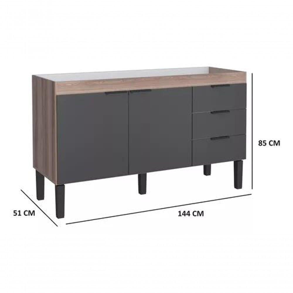 Miniatura Gabinete Armário Cozinha 1.50 M Flamingo 2 Portas 3 Gavetas- Desmontado preto-tamarindo