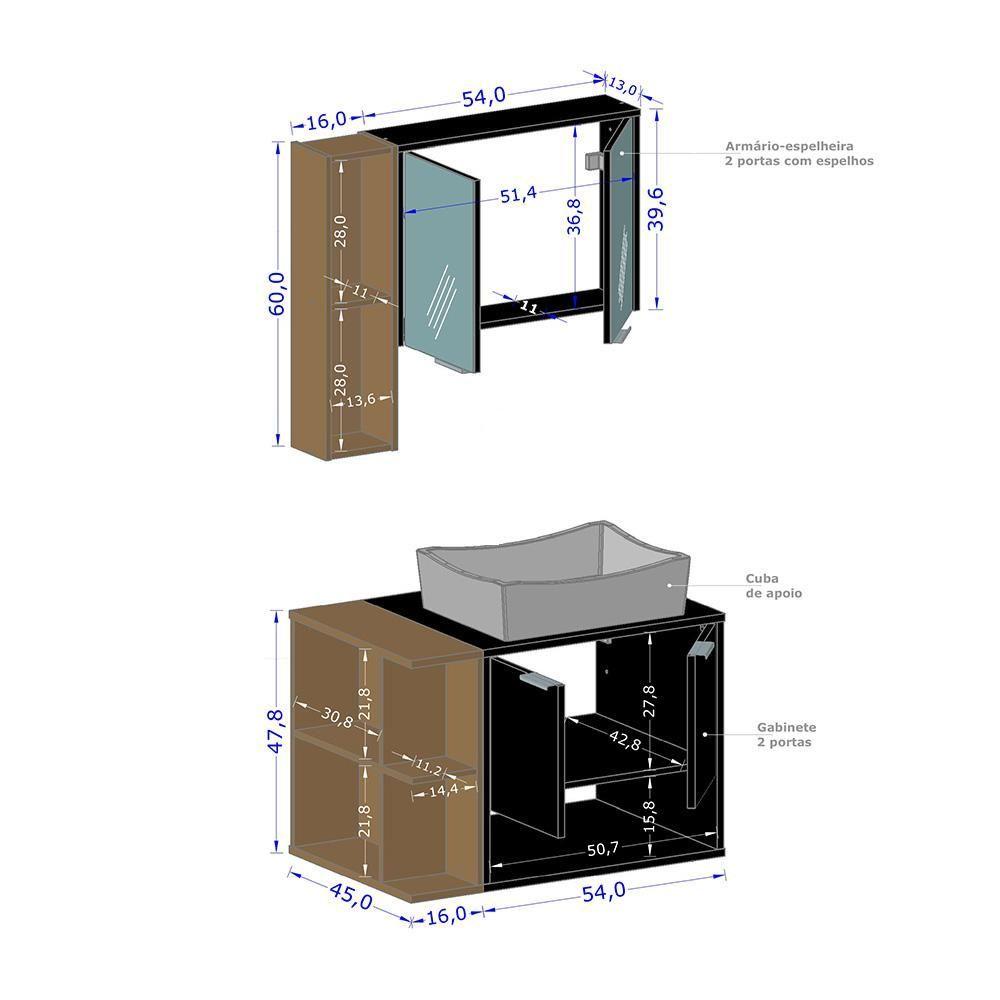 Miniatura Gabinete Banheiro Star Com Cuba Dalla E Valvula Click Black Titanium-naturale Titanium-naturale
